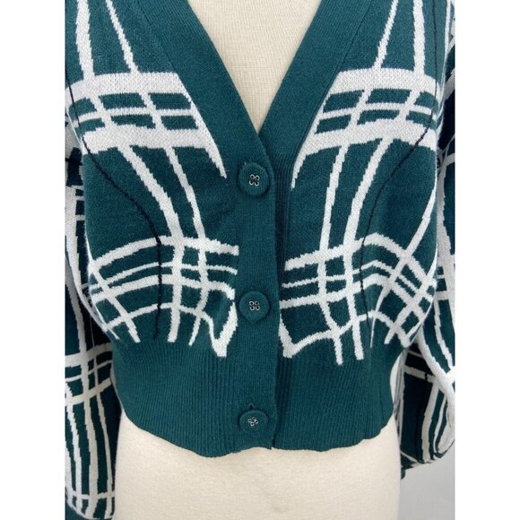 BCBGeneration Cropped Plaid Button Front Cardigan Whimsical Plaid Size M NWT - Picture 5 of 13